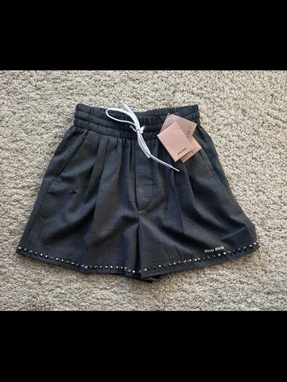 Miu Miu PRADA Galles Borchie Studded Drawstring Shorts Sz 38 New With Tags